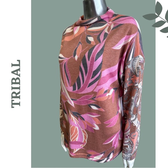 Tribal Denise Drop Shoulder Funnel Neck Top in Marsala - 5672O-4214 Pink Medium - Picture 3 of 7